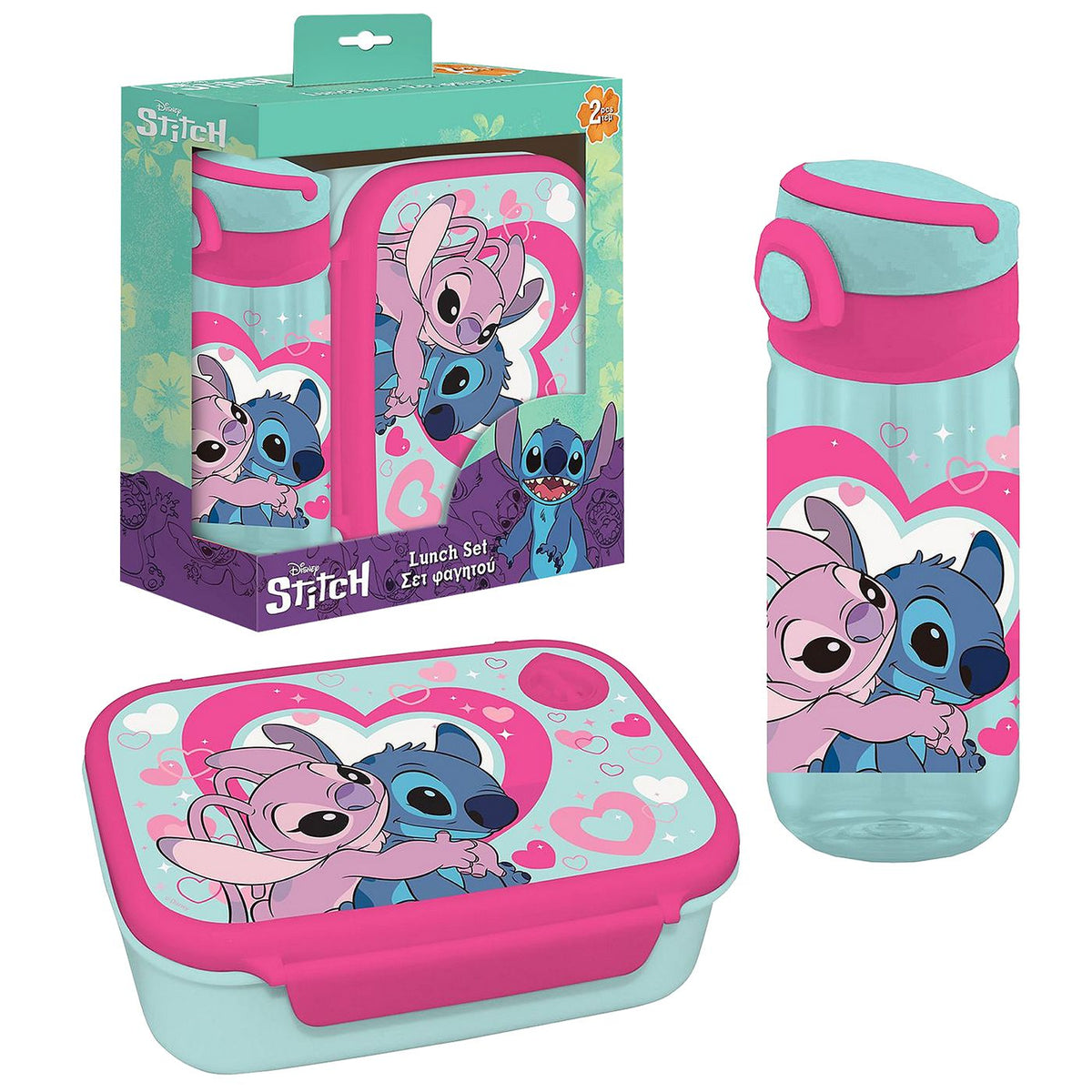 Σετ 2 τεμ Stitch Φαγητοδοχείο 800ml & Παγούρι 500ml Φαγητοδοχείο